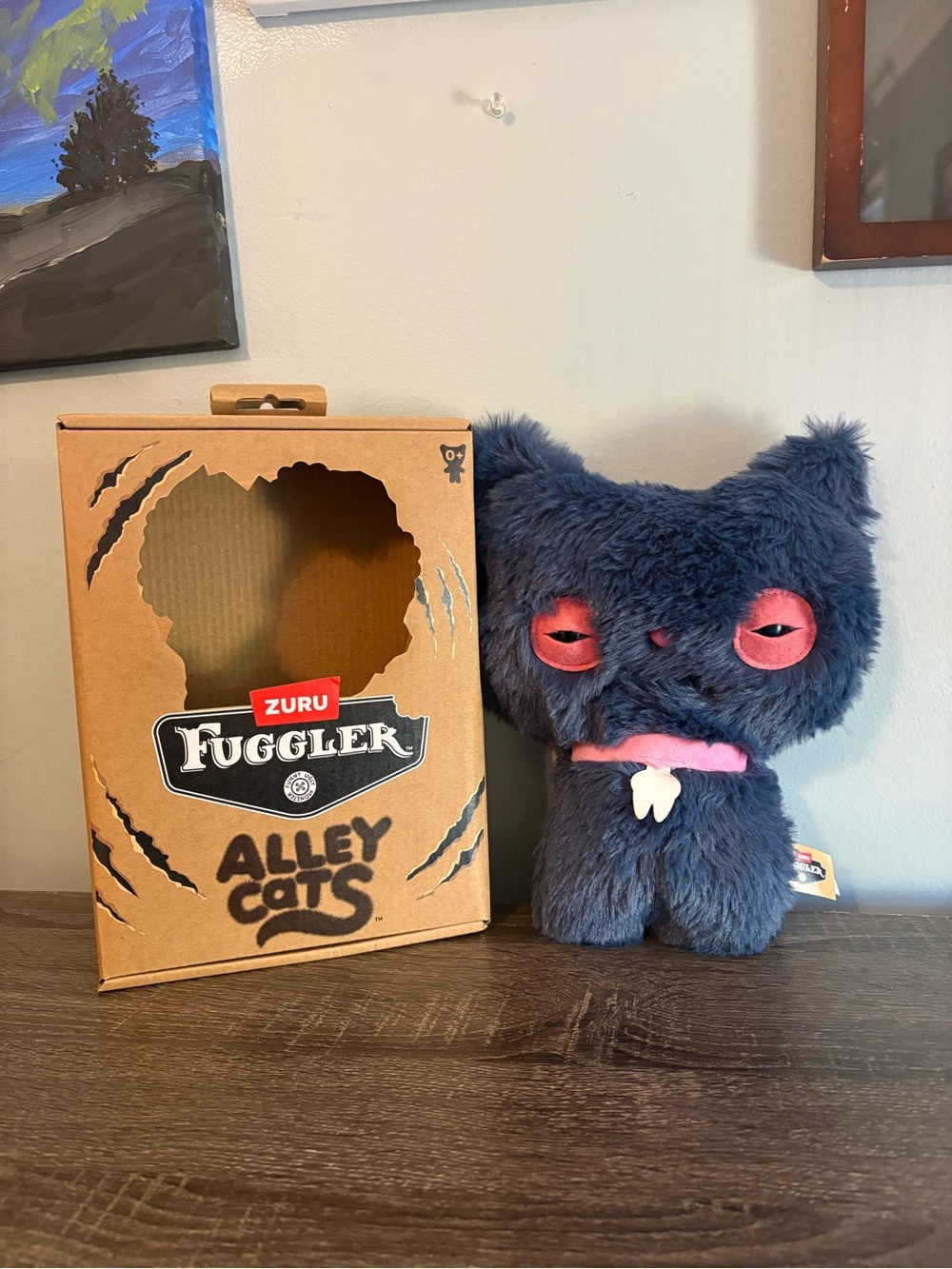 ZURU Fuggler Alley Cats Plush Stuffed Toy - Dark Blue with Pink Accents